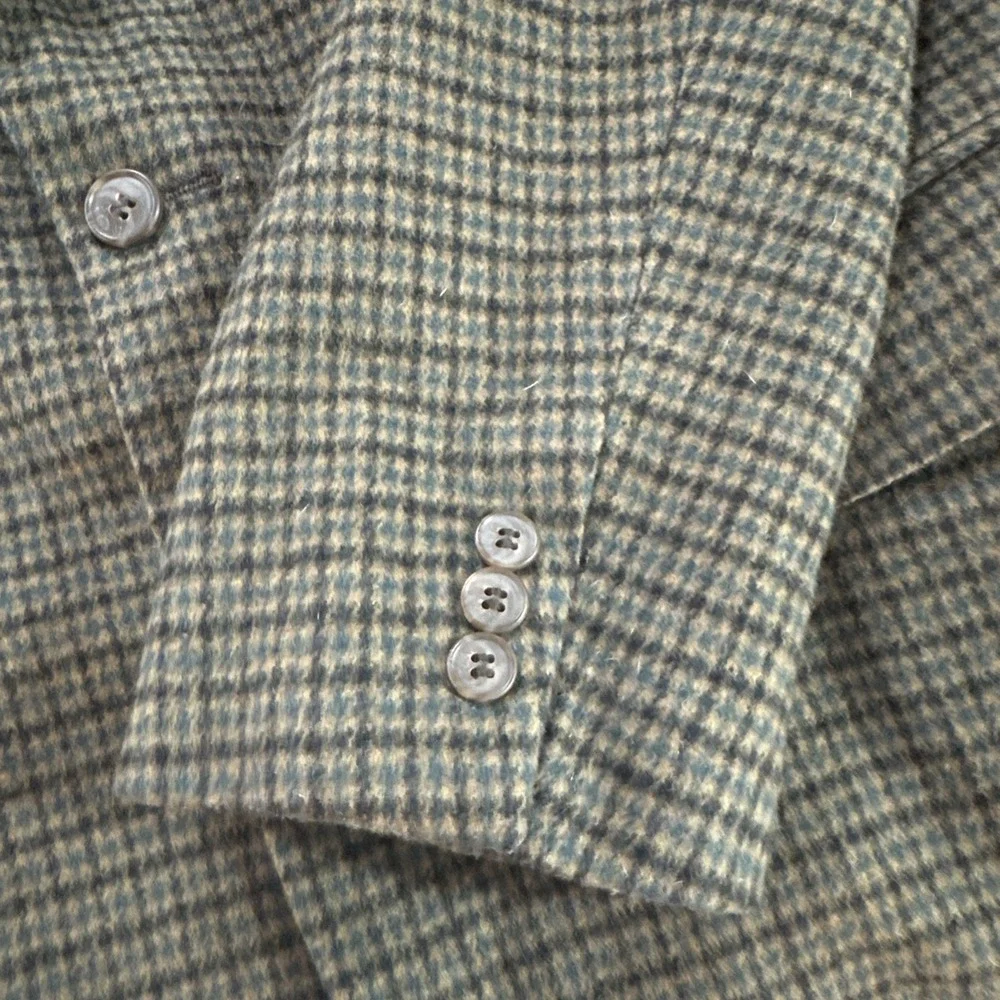 VTG John Weitz Green Brown Plaid Wool Cashmere Blazer Sport Coat Flannel 40L